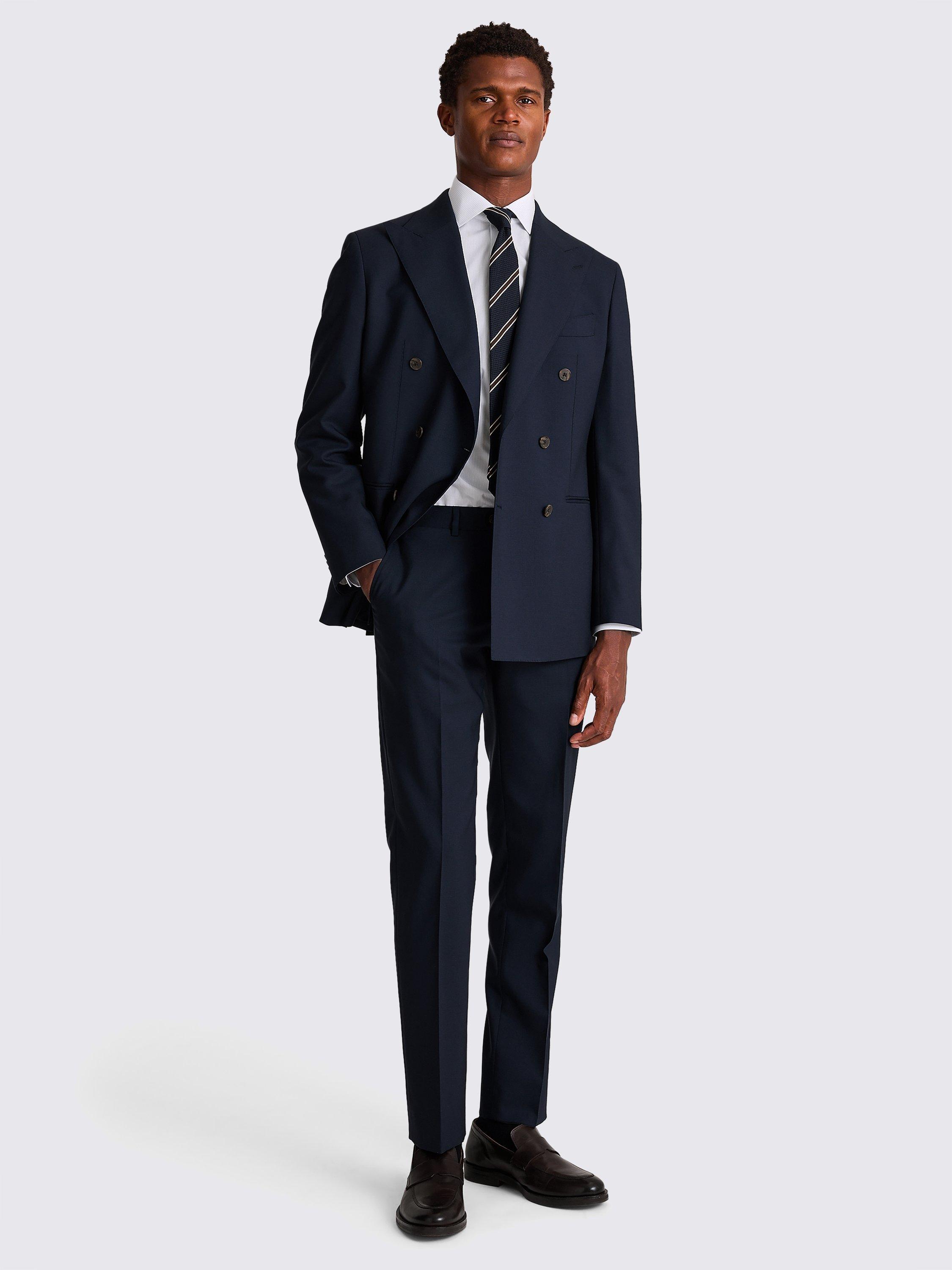 Product image 3 of 4, which shows Moss x Barberis Tailored Fit Double Breasted Suit Jacket, Navy, 36S