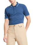 Ben Sherman Chequerboard Textured Pique Polo Shirt, Indigo