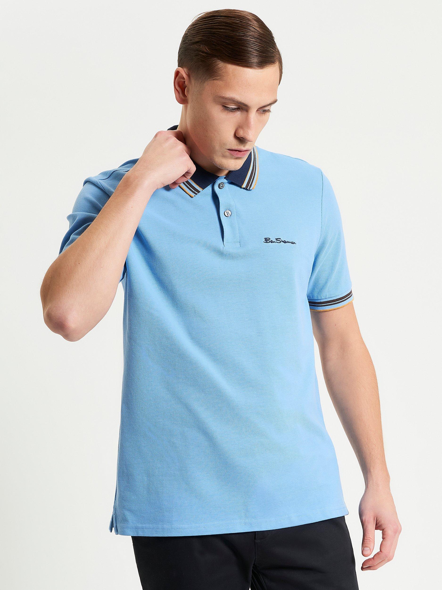 Product image 1 of 5, which shows Ben Sherman House Collar Logo Pique Polo Shirt, Glacier, S