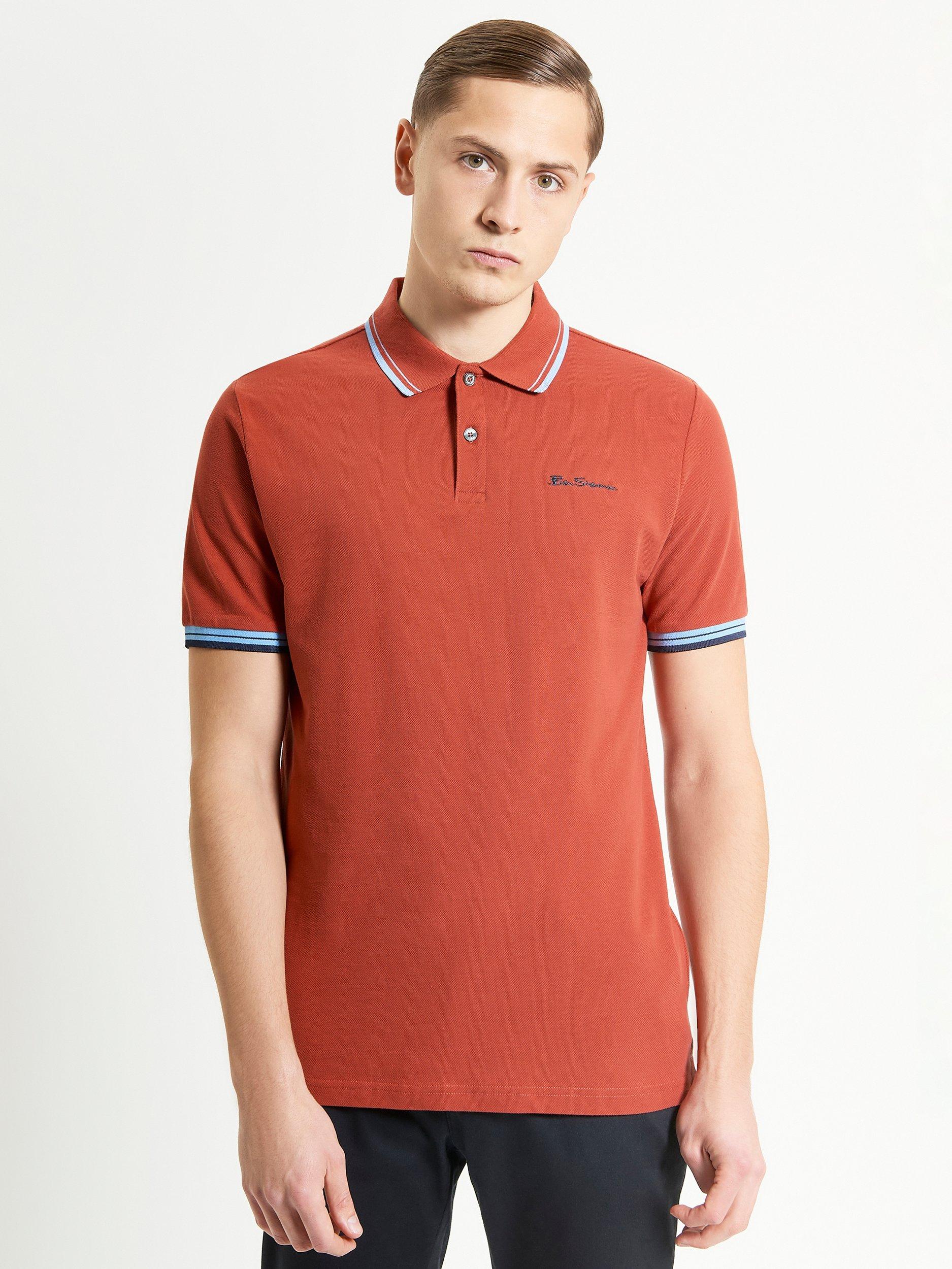 Product image 1 of 5, which shows Ben Sherman Organic Cotton Regular Fit Short Sleeve Signature Polo Shirt, Brick Red, S