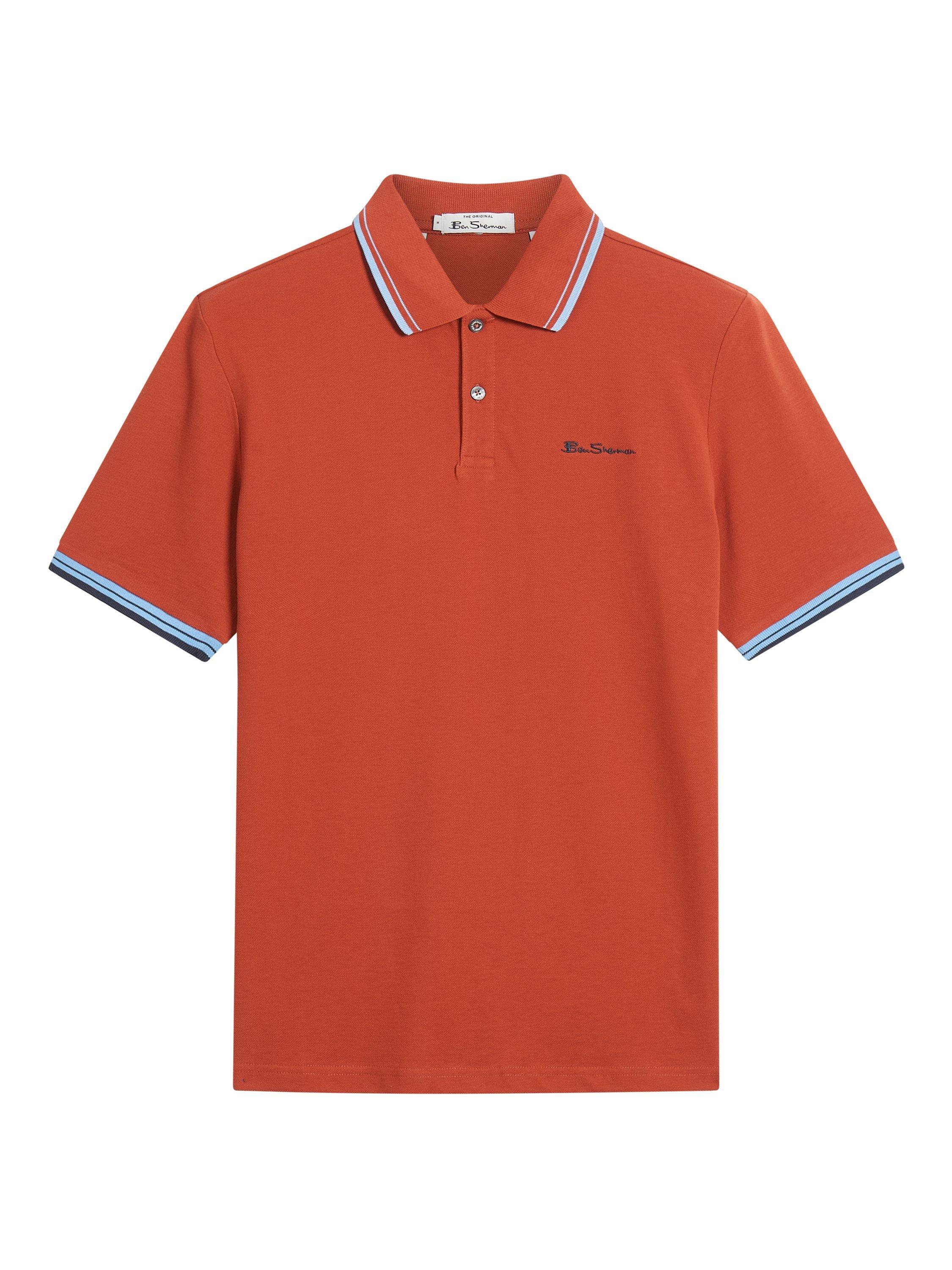 Product image 5 of 5, which shows Ben Sherman Organic Cotton Regular Fit Short Sleeve Signature Polo Shirt, Brick Red, S