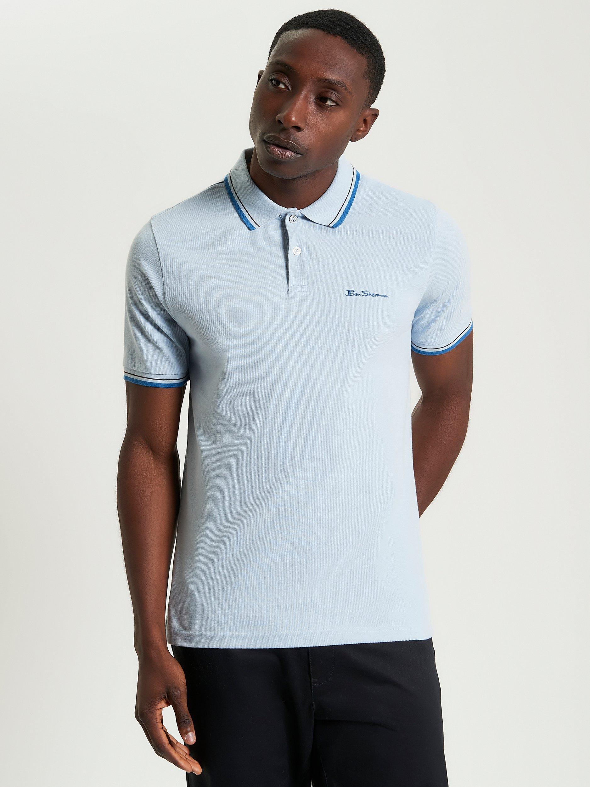 Product image 1 of 5, which shows Ben Sherman Organic Cotton Regular Fit Short Sleeve Signature Polo Shirt, Ice Blue, S