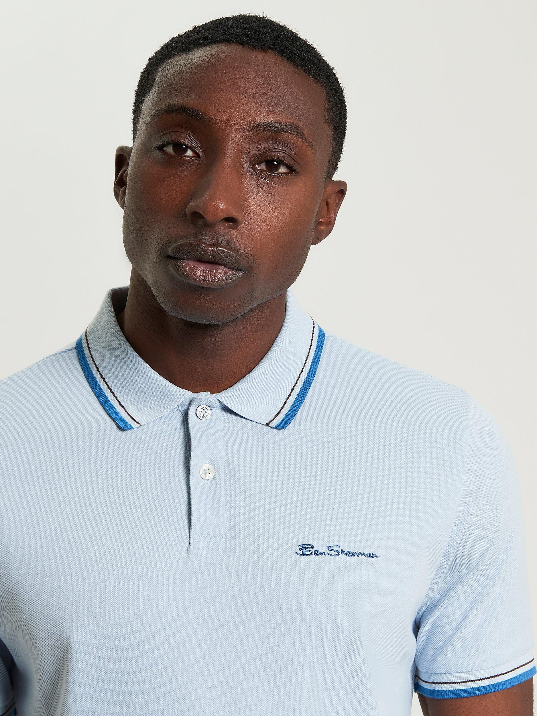 Product image 4 of 5, which shows Ben Sherman Organic Cotton Regular Fit Short Sleeve Signature Polo Shirt, Ice Blue, S