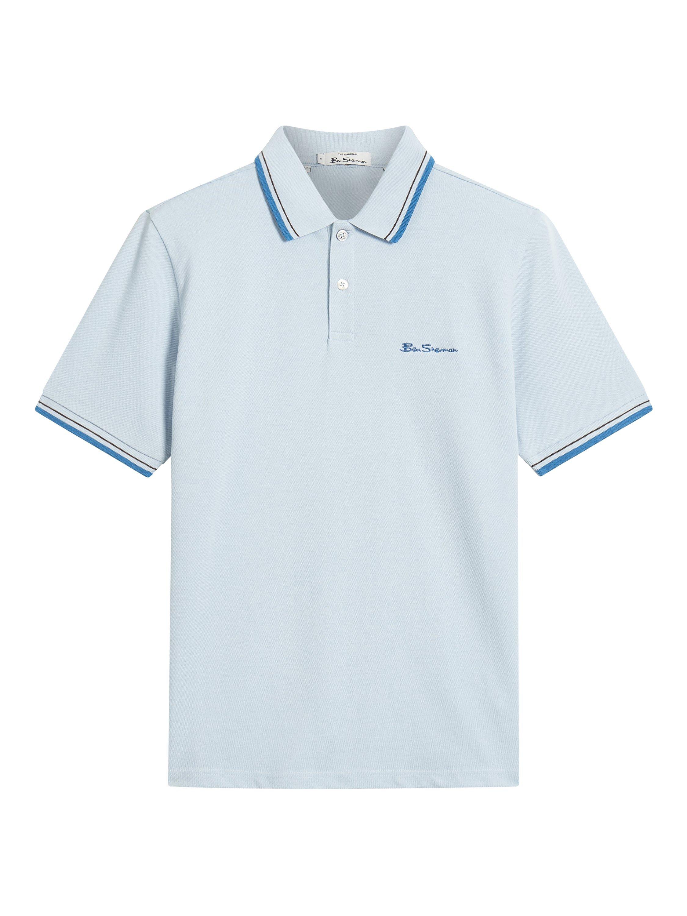 Product image 5 of 5, which shows Ben Sherman Organic Cotton Regular Fit Short Sleeve Signature Polo Shirt, Ice Blue, S