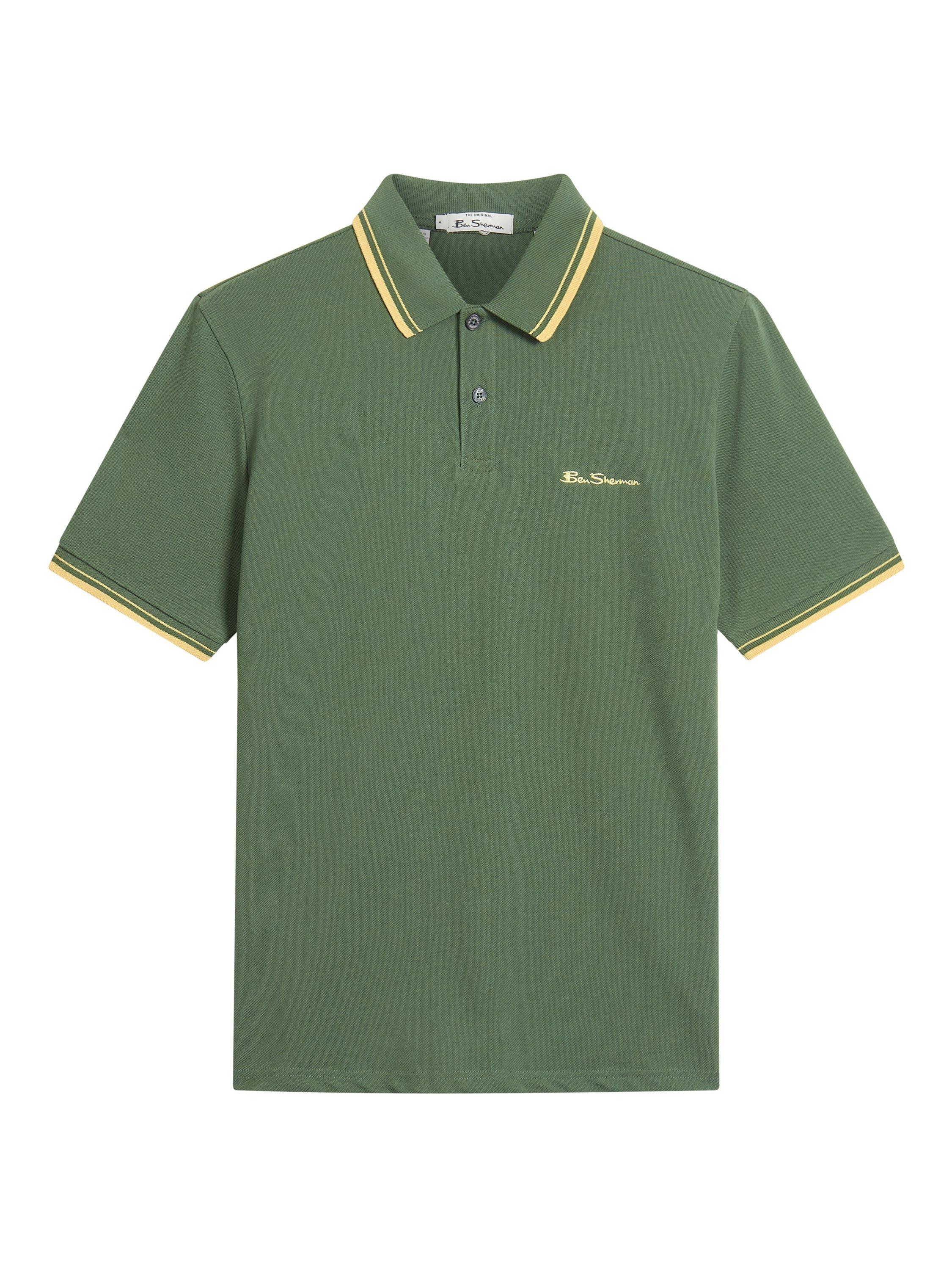 Product image 5 of 5, which shows Ben Sherman Organic Cotton Regular Fit Short Sleeve Signature Polo Shirt, Deep Jungle, S