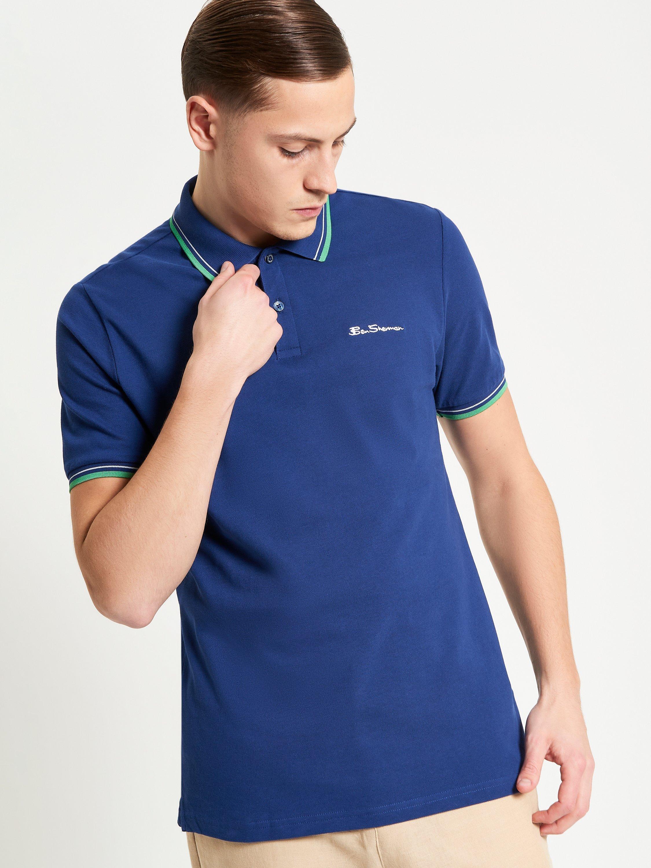 Product image 1 of 5, which shows Ben Sherman Organic Cotton Regular Fit Short Sleeve Signature Polo Shirt, Royal, S