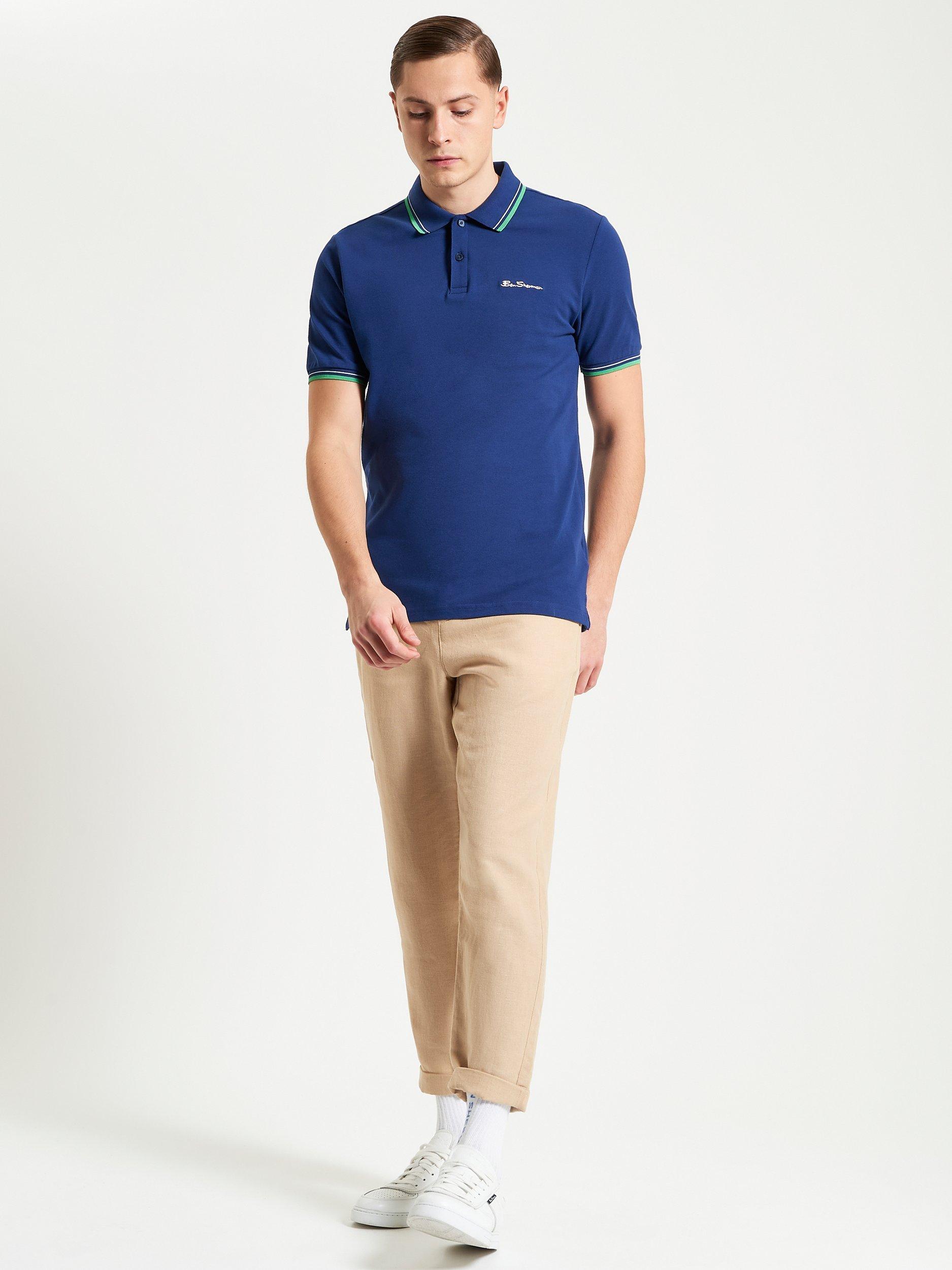 Product image 2 of 5, which shows Ben Sherman Organic Cotton Regular Fit Short Sleeve Signature Polo Shirt, Royal, S