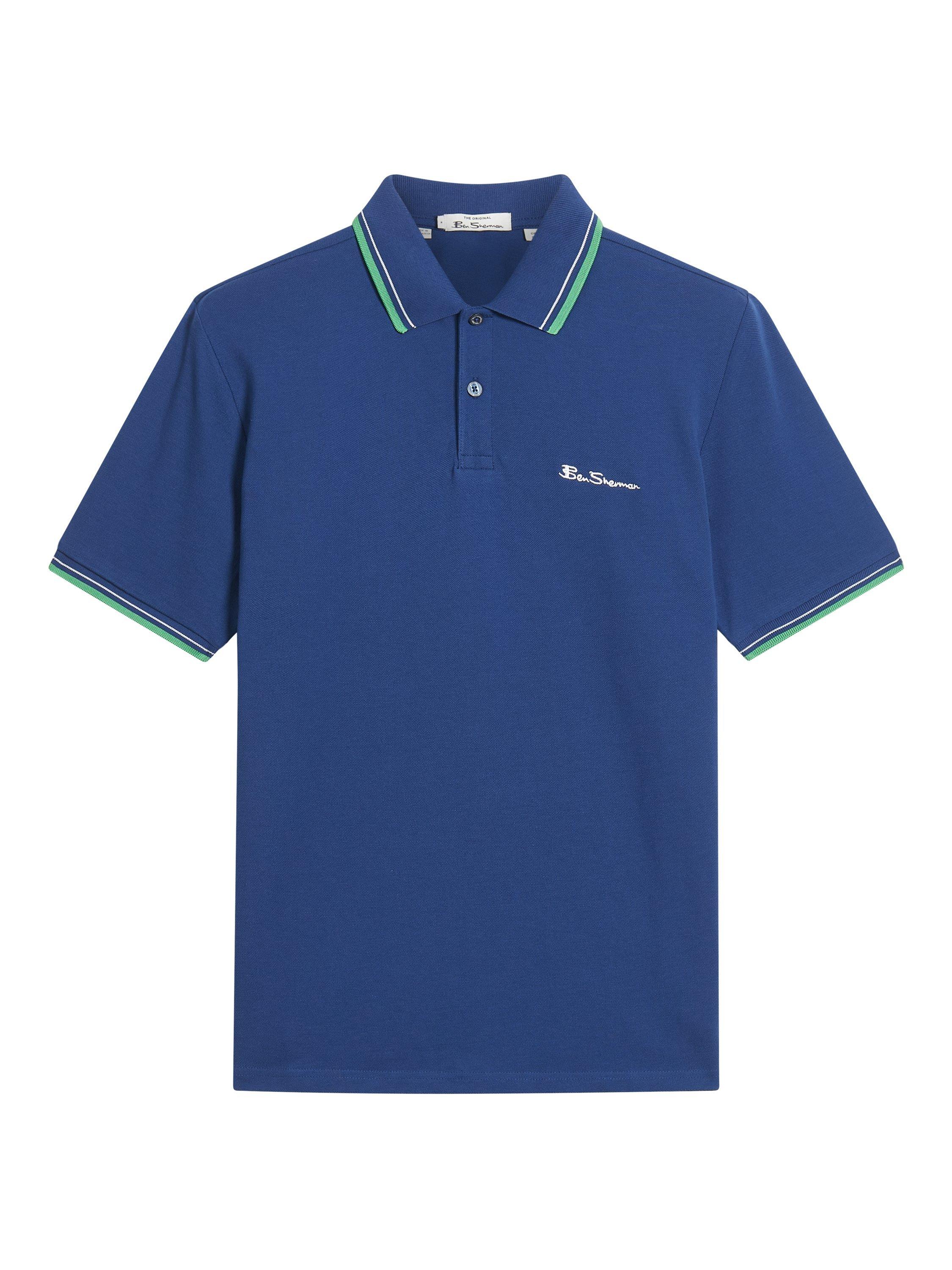Product image 5 of 5, which shows Ben Sherman Organic Cotton Regular Fit Short Sleeve Signature Polo Shirt, Royal, S