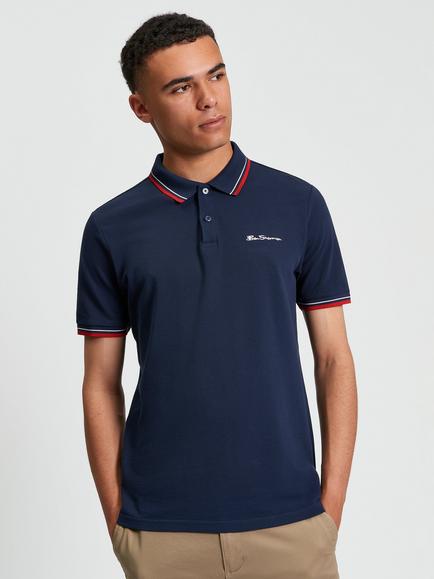 Ben Sherman Signature Short Sleeve Pique Cotton Polo Shirt, Dark Navy