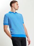 Ben Sherman Organic Cotton Regular Fit Wave Stripe Polo Shirt, Kingfisher/White