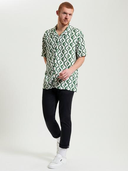 Ben Sherman Carnaby Regular Fit Geometric Shirt, Forest/White - view 2, Forest/White