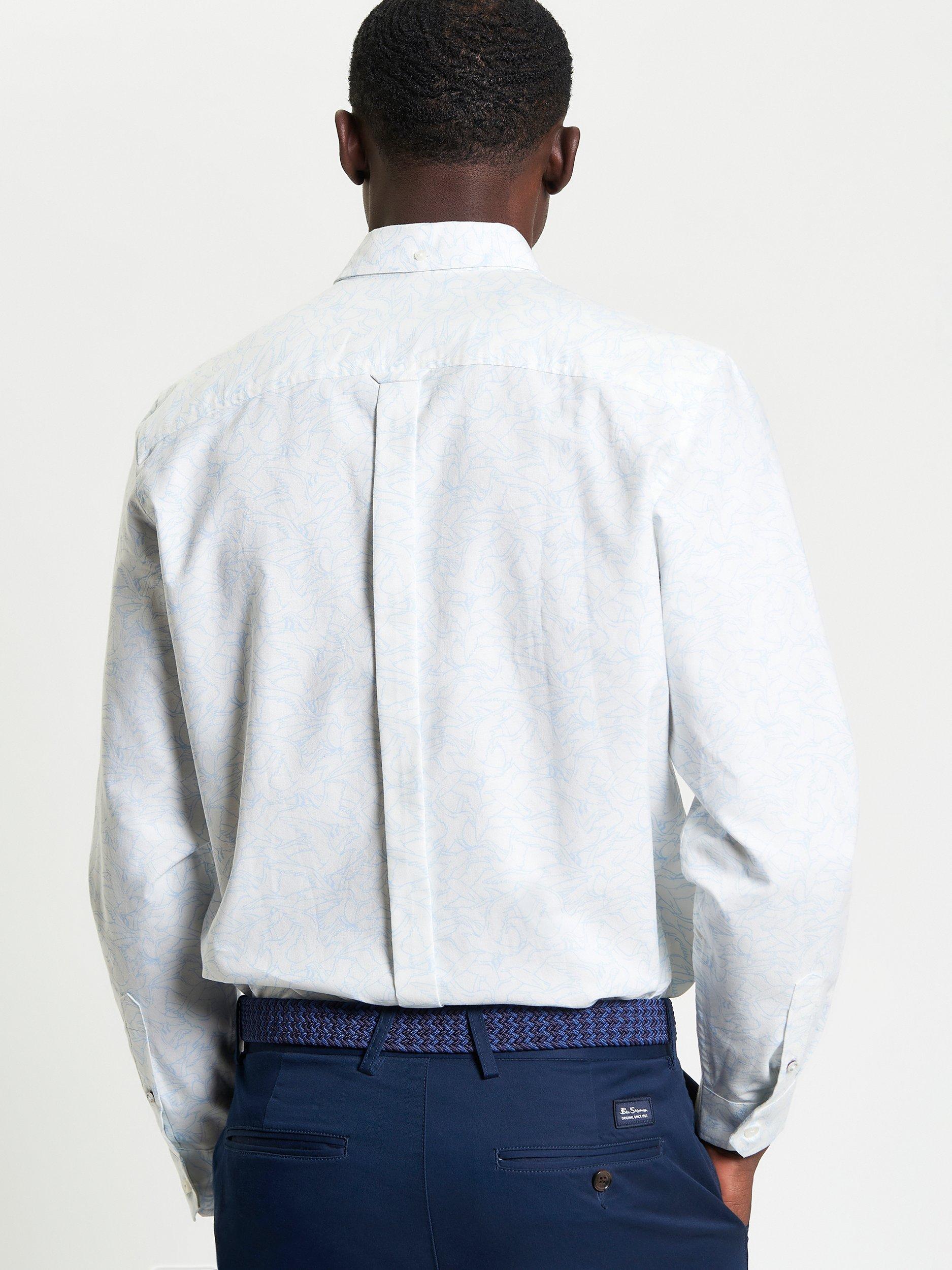 Product image 3 of 5, which shows Ben Sherman Cotton Regular Fit Seagull Print Shirt, Snow White/Blue, S
