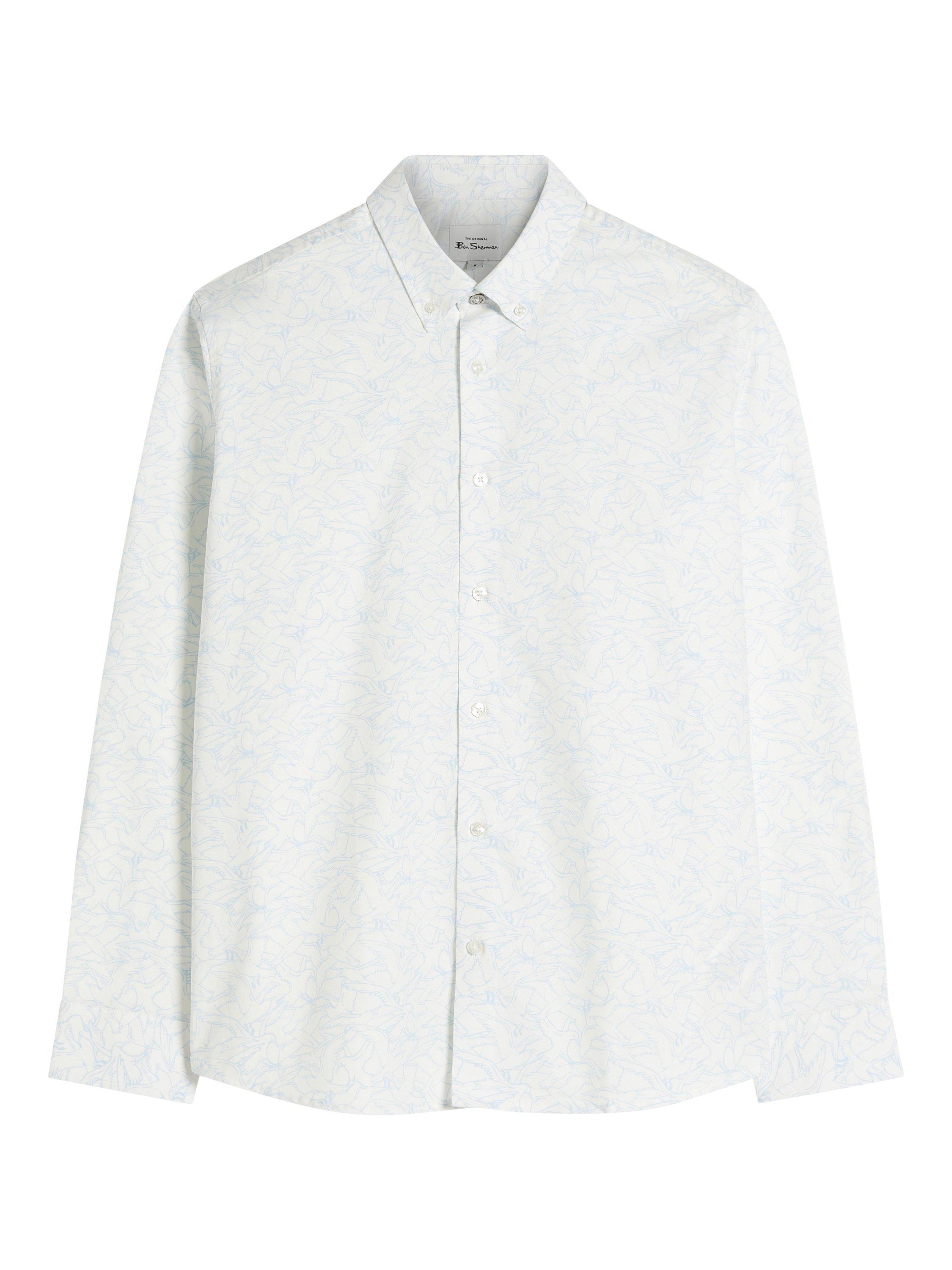 Product image 5 of 5, which shows Ben Sherman Cotton Regular Fit Seagull Print Shirt, Snow White/Blue, S