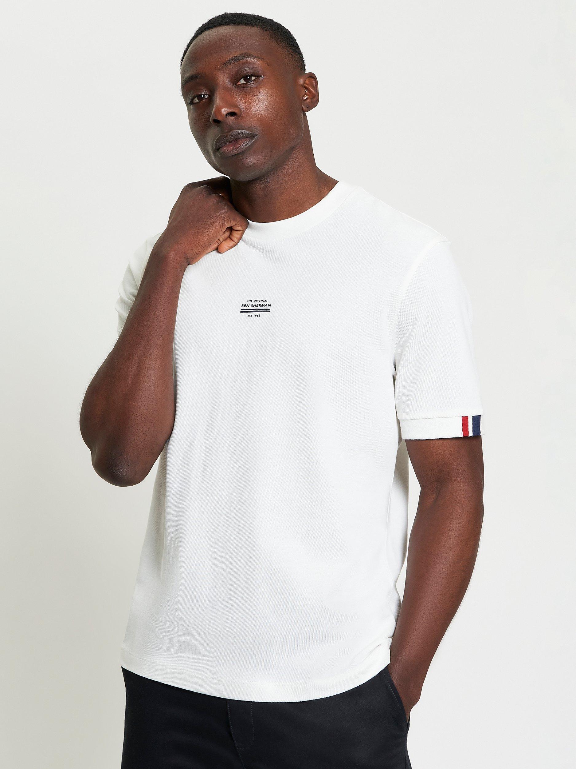 Product image 1 of 5, which shows Ben Sherman Organic Cotton Regular Fit Tipped Pique T-Shirt, Snow White, S