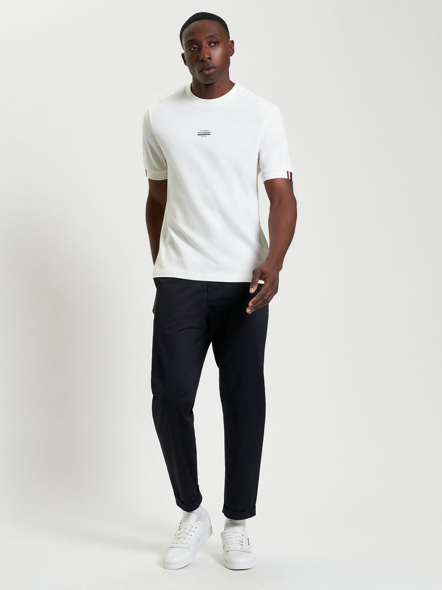 Product image 2 of 5, which shows Ben Sherman Organic Cotton Regular Fit Tipped Pique T-Shirt, Snow White, S