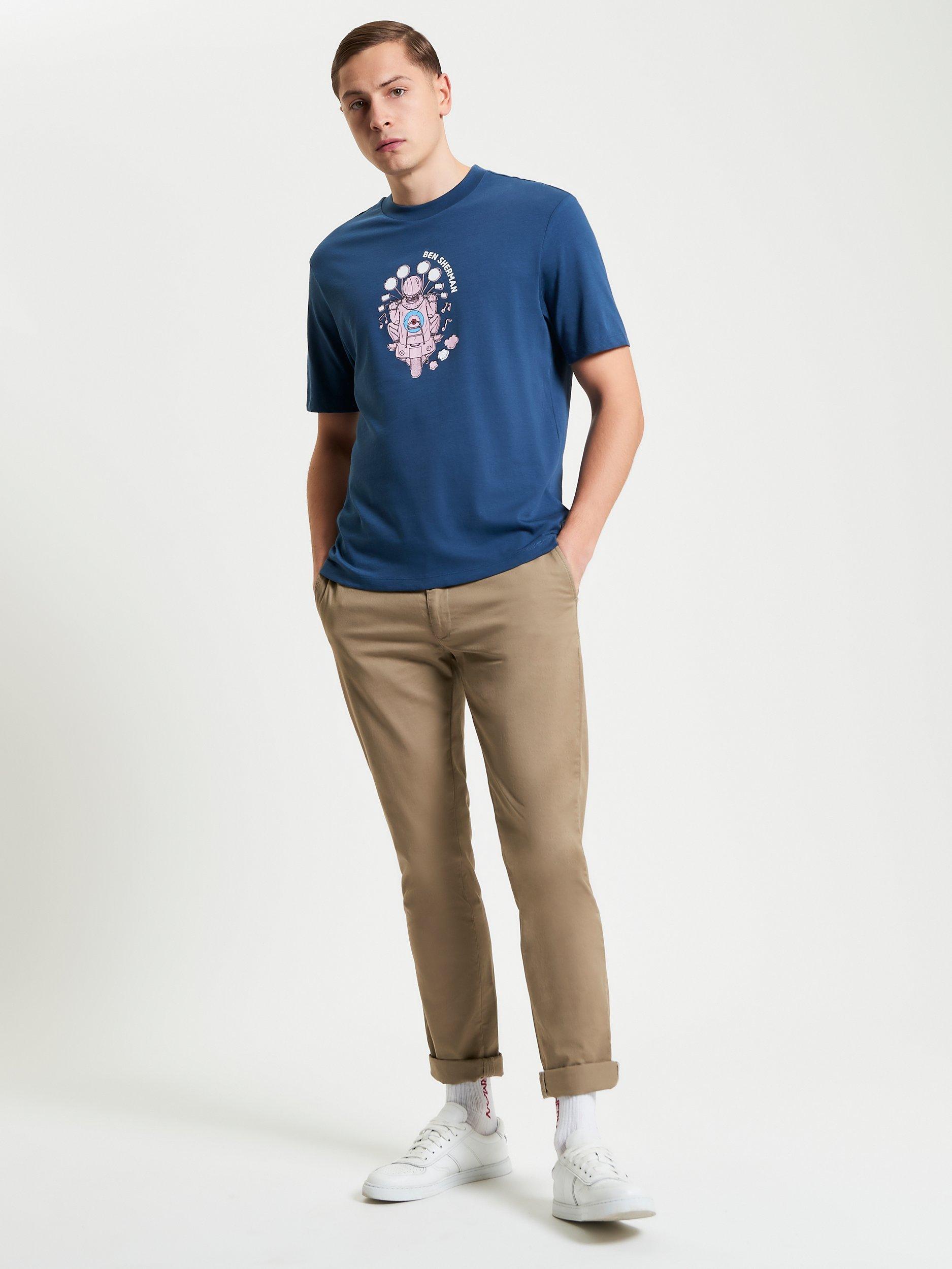 Product image 2 of 5, which shows Ben Sherman Organic Cotton Regular Fit Mod Scooter Graphic T-Shirt, Indigo/Multi, S