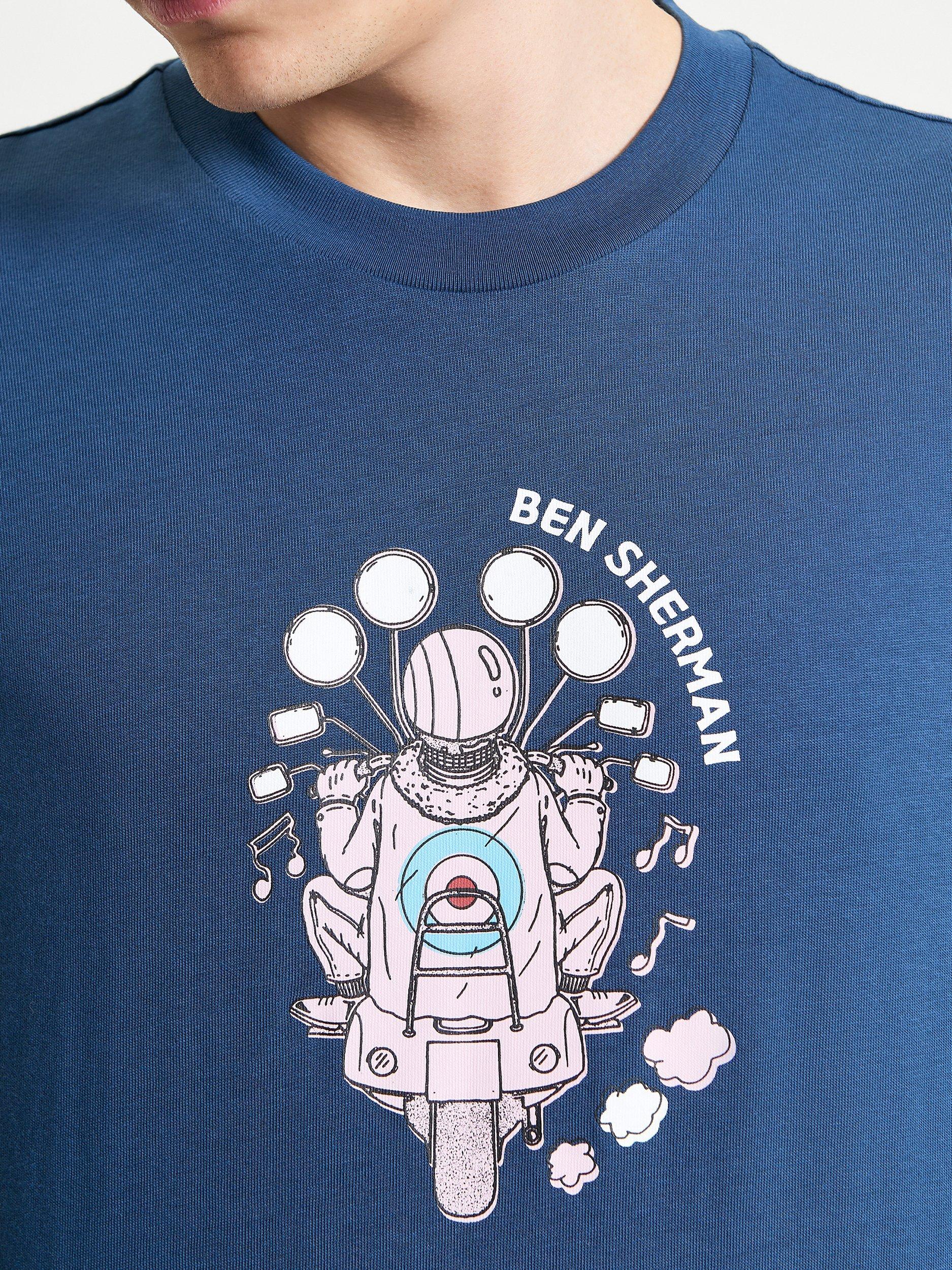 Product image 4 of 5, which shows Ben Sherman Organic Cotton Regular Fit Mod Scooter Graphic T-Shirt, Indigo/Multi, S