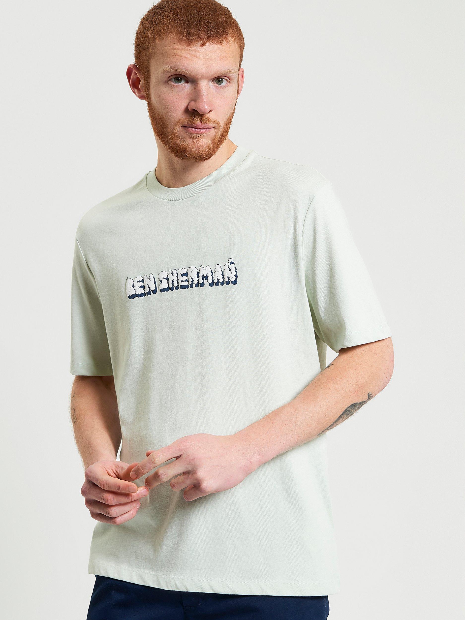 Product image 1 of 5, which shows Ben Sherman Organic Cotton Regular Fit Music Poster Graphic T-Shirt, Light Green, S