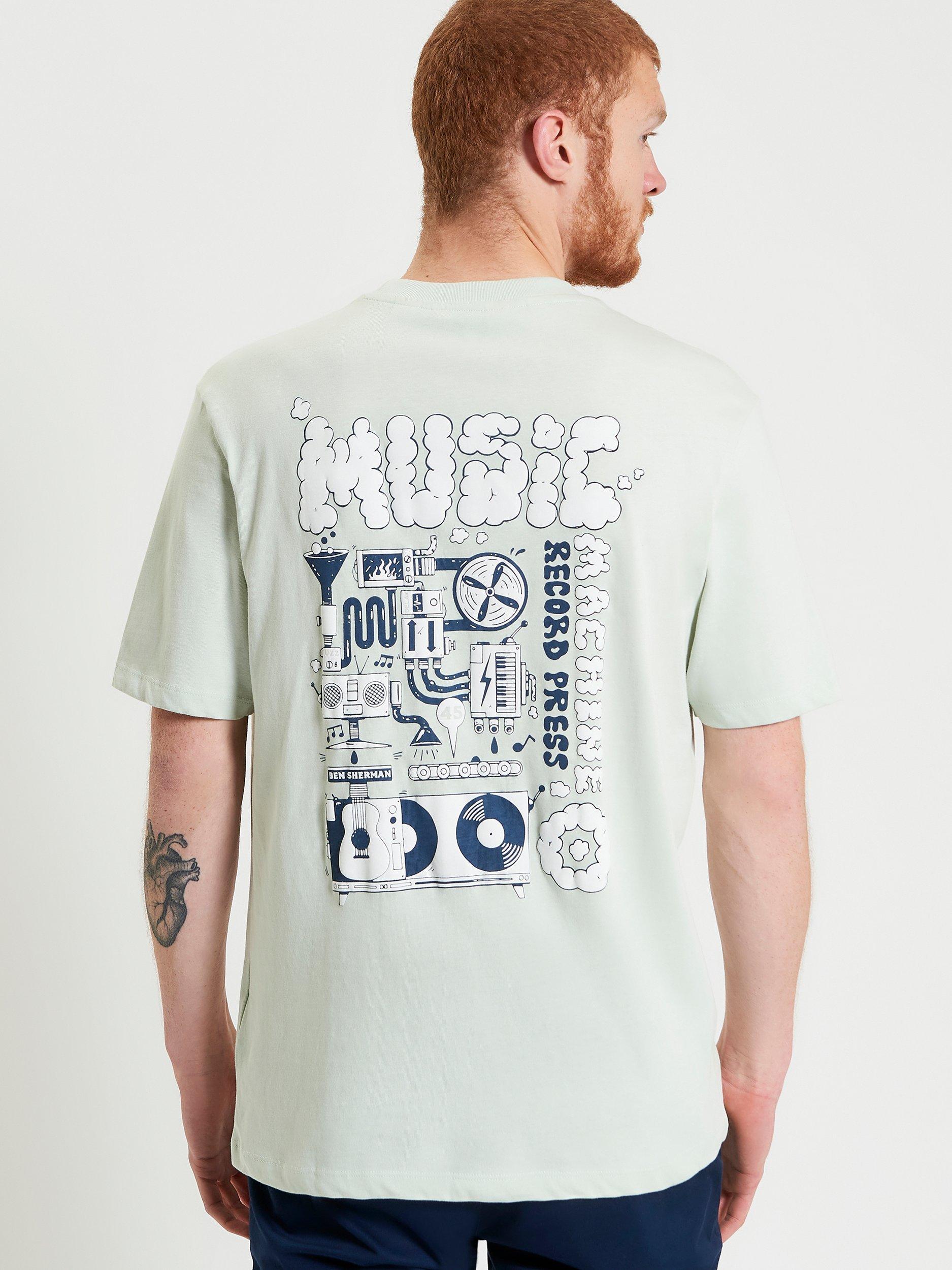 Product image 3 of 5, which shows Ben Sherman Organic Cotton Regular Fit Music Poster Graphic T-Shirt, Light Green, S