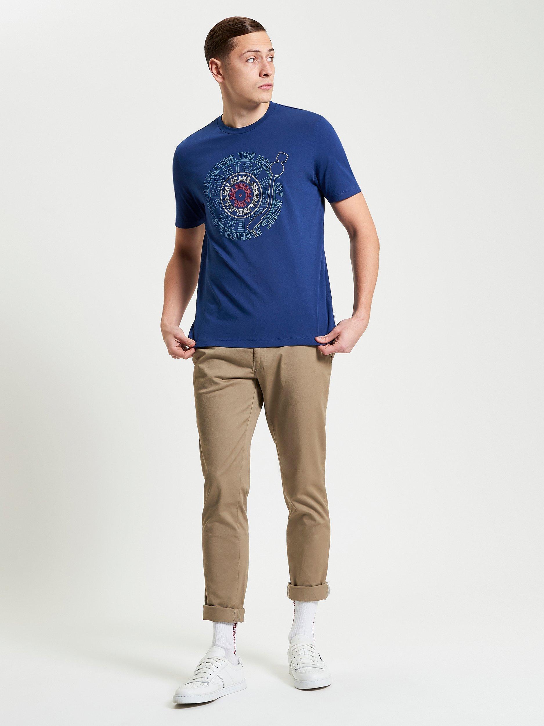 Product image 2 of 5, which shows Ben Sherman Organic Cotton Regular Fit Record Graphic T-Shirt, Royal Blue, S