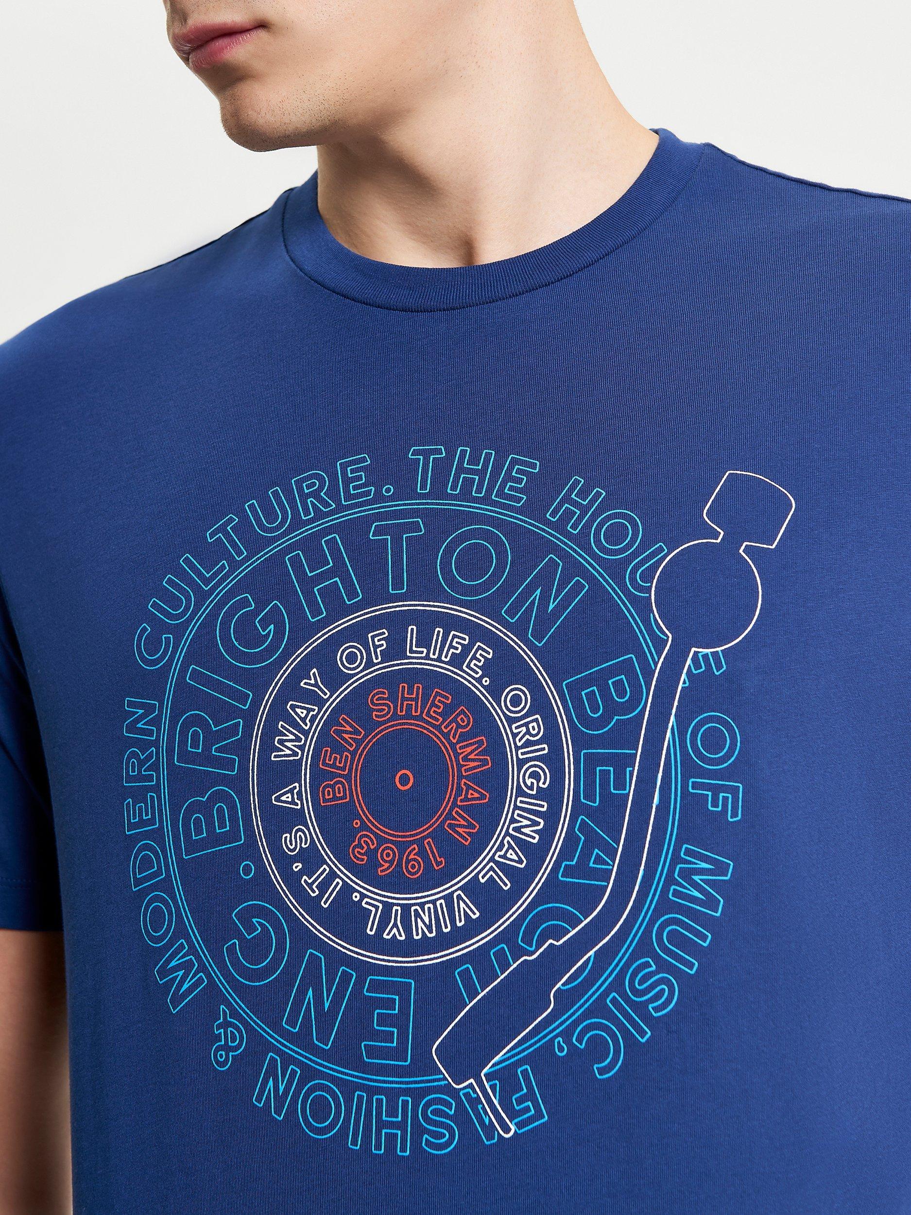 Product image 4 of 5, which shows Ben Sherman Organic Cotton Regular Fit Record Graphic T-Shirt, Royal Blue, S
