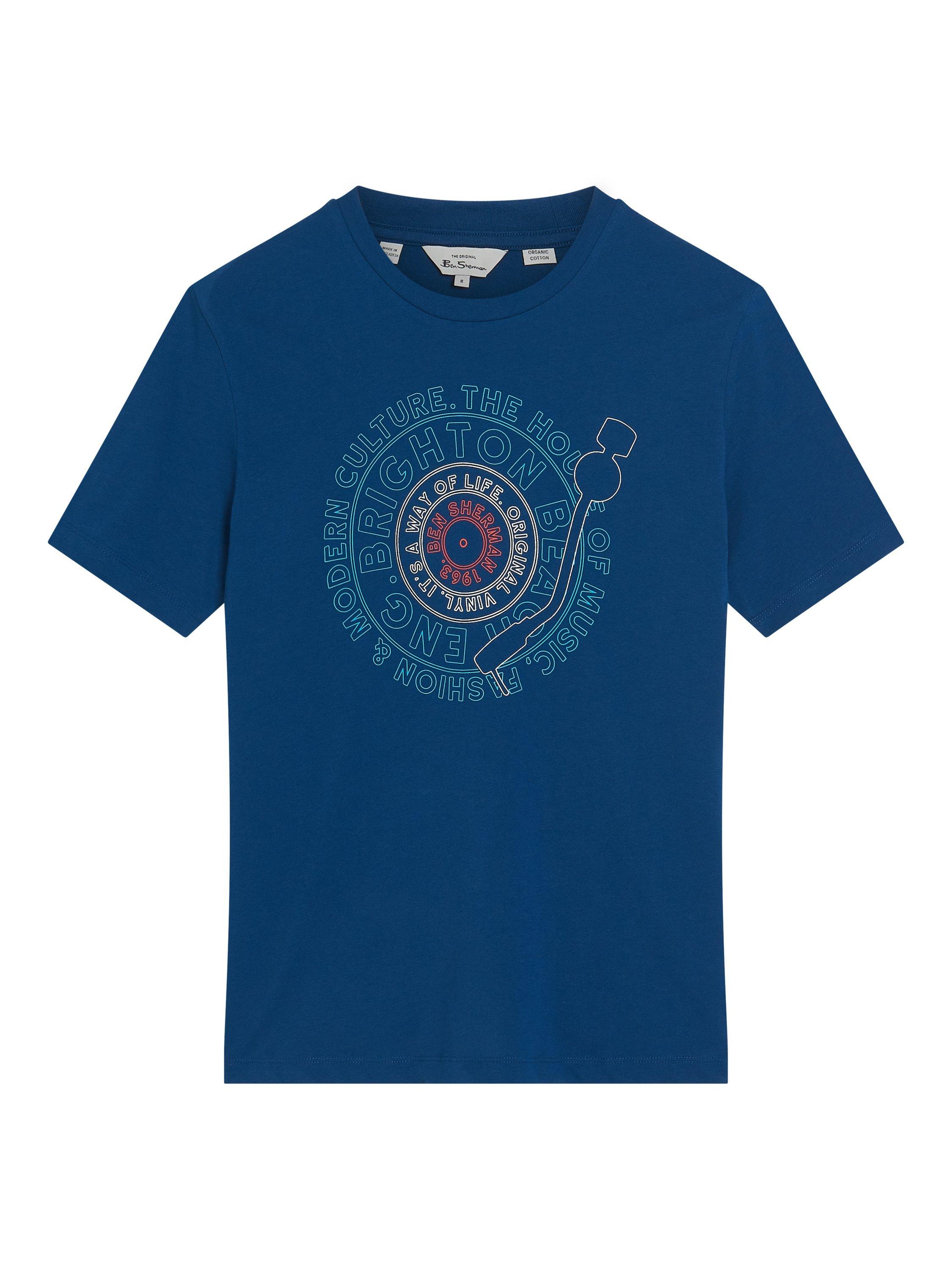 Product image 5 of 5, which shows Ben Sherman Organic Cotton Regular Fit Record Graphic T-Shirt, Royal Blue, S