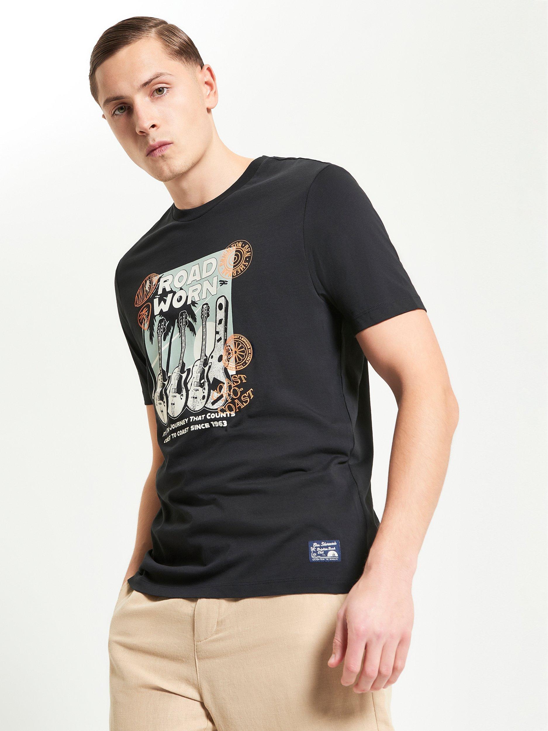 Product image 1 of 5, which shows Ben Sherman Organic Cotton Regular Fit Brighton Beach Club Graphic T-Shirt, Black/Multi, S