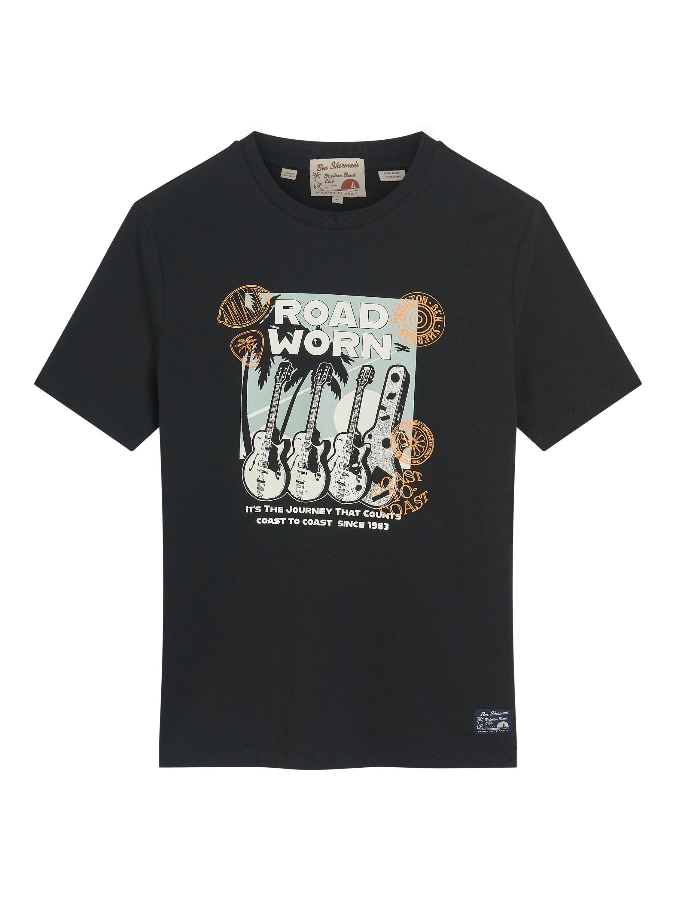 Product image 5 of 5, which shows Ben Sherman Organic Cotton Regular Fit Brighton Beach Club Graphic T-Shirt, Black/Multi, S