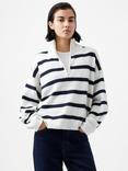 French Connection Vhari Stripe 1/2 Zip Jumper, Winter White/Marine
