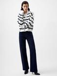 French Connection Vhari Stripe 1/2 Zip Jumper, Winter White/Marine