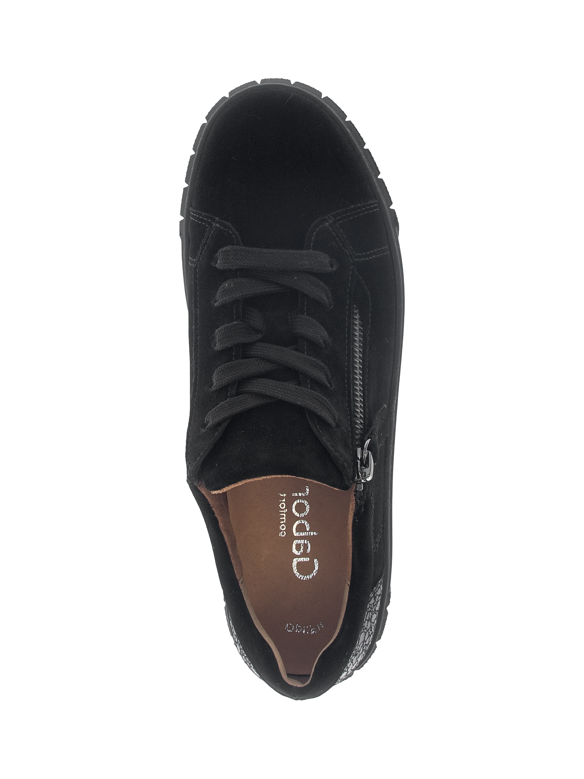 Product image 2 of 4, which shows Gabor Ferry Wide Fit Suede Trainers, Black, 3