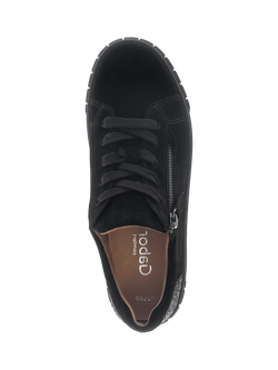 Gabor Ferry Wide Fit Suede Trainers, Black - view 2, Black