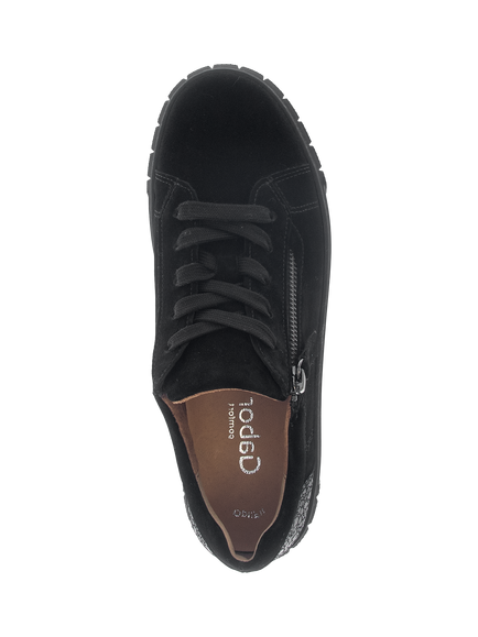 Gabor Ferry Wide Fit Suede Trainers, Black - view 2, Black
