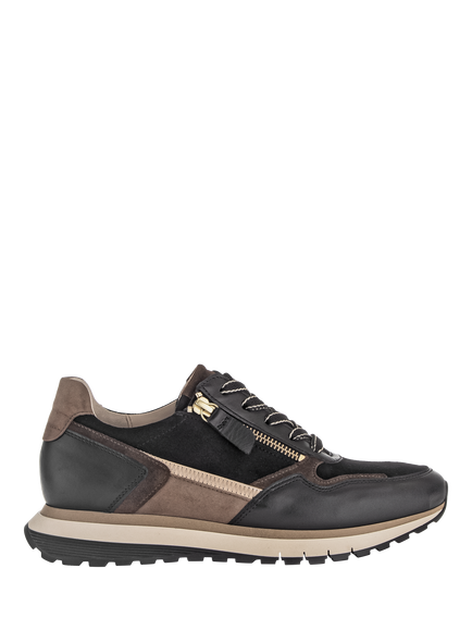 Gabor Hollywell Wide Fit Leather Lace Up Trainers, Black/Brown/Multi, Black/Brown/Multi