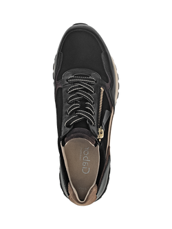 Gabor Hollywell Wide Fit Leather Lace Up Trainers, Black/Brown/Multi - view 2, Black/Brown/Multi