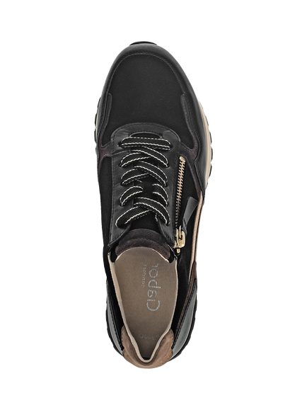 Gabor Hollywell Wide Fit Leather Lace Up Trainers, Black/Brown/Multi - view 2, Black/Brown/Multi