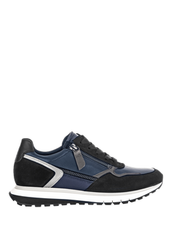 Gabor Hollywell Wide Fit Leather Lace Up Trainers, Blue/Black/Multi, Blue/Black/Multi