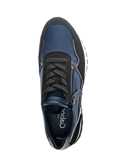 Gabor Hollywell Wide Fit Leather Lace Up Trainers, Blue/Black/Multi - view 2, Blue/Black/Multi