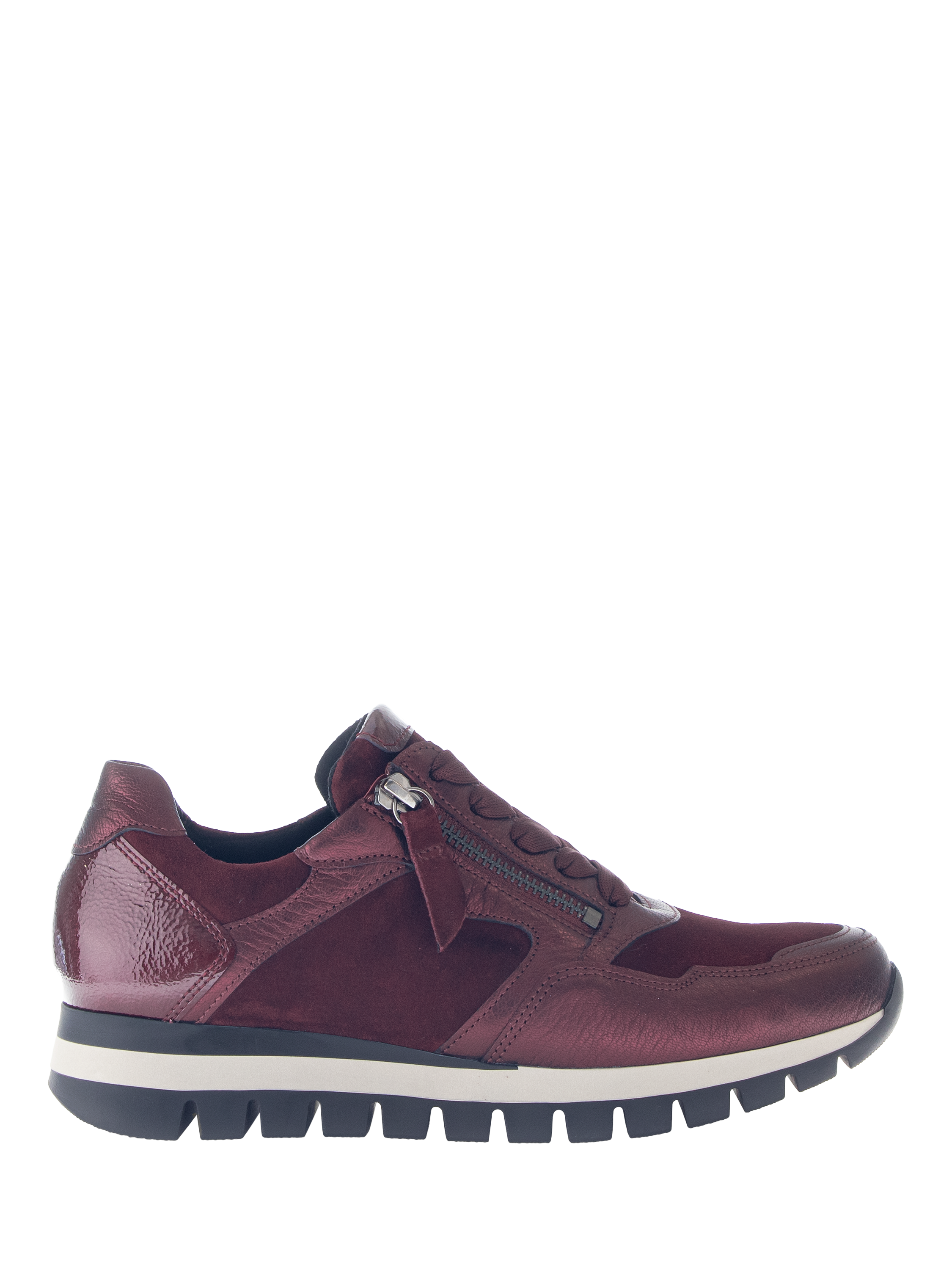 Product image 1 of 4, which shows Gabor Willet Wide Fit Leather Blend Trainers, Mulberry, 4.5