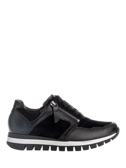 Gabor Willet Wide Fit Leather Blend Trainers, Black/Multi, Black/Multi