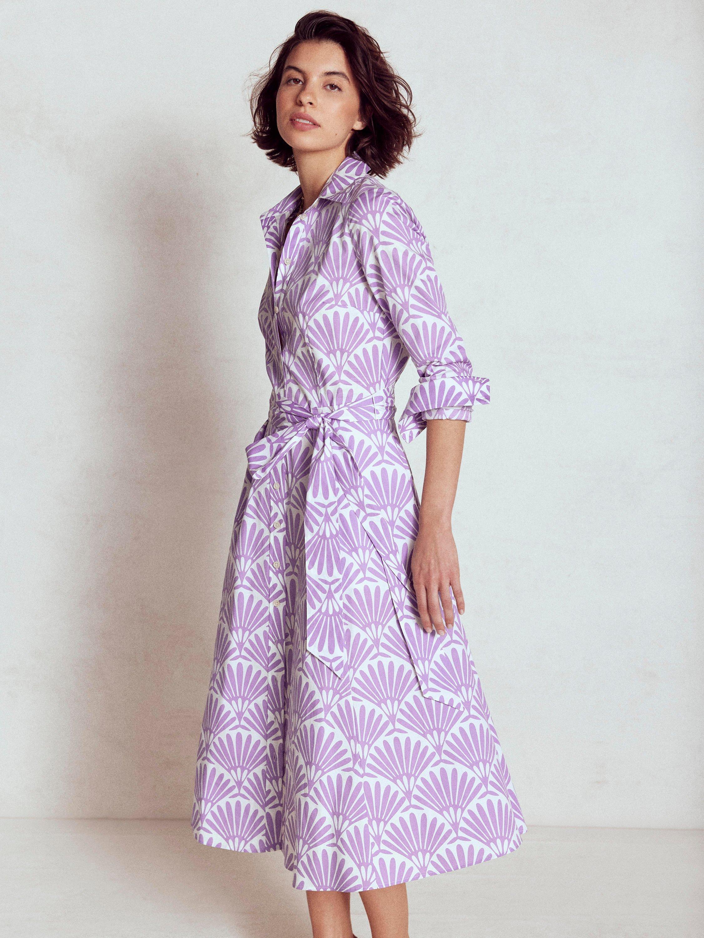 Boden Amy Fan Print Shirt Midi Dress, Violet/Multi