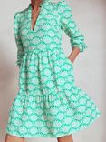 Boden Esme Abstract Print Tiered V-Neck Linen Mini Dress