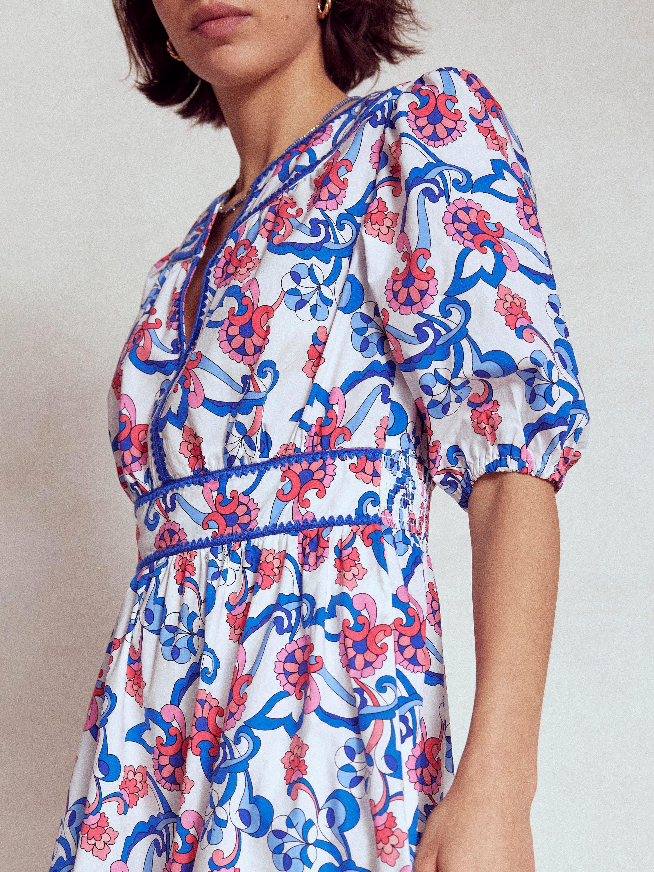 Product image 3 of 5, which shows Boden Rhea V-Neck Floral Tiered Cotton Midi Dress, Ivory/Multi, 10
