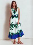 Boden Abstract Print Sleeveless Flared Linen Blend Midi Dress