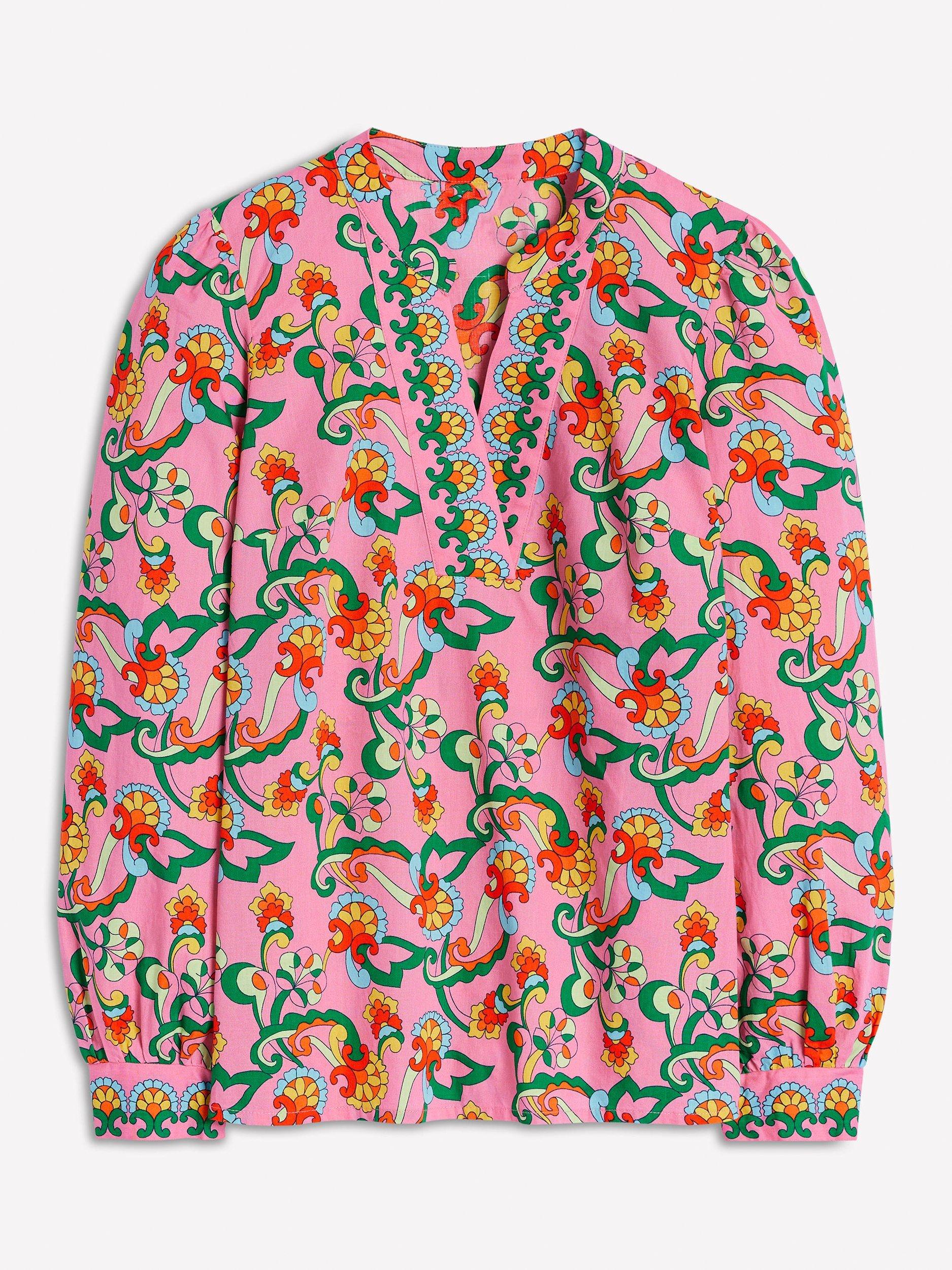 Product image 5 of 5, which shows Boden Floral Notch Neck Top, Pink/Multi, 8