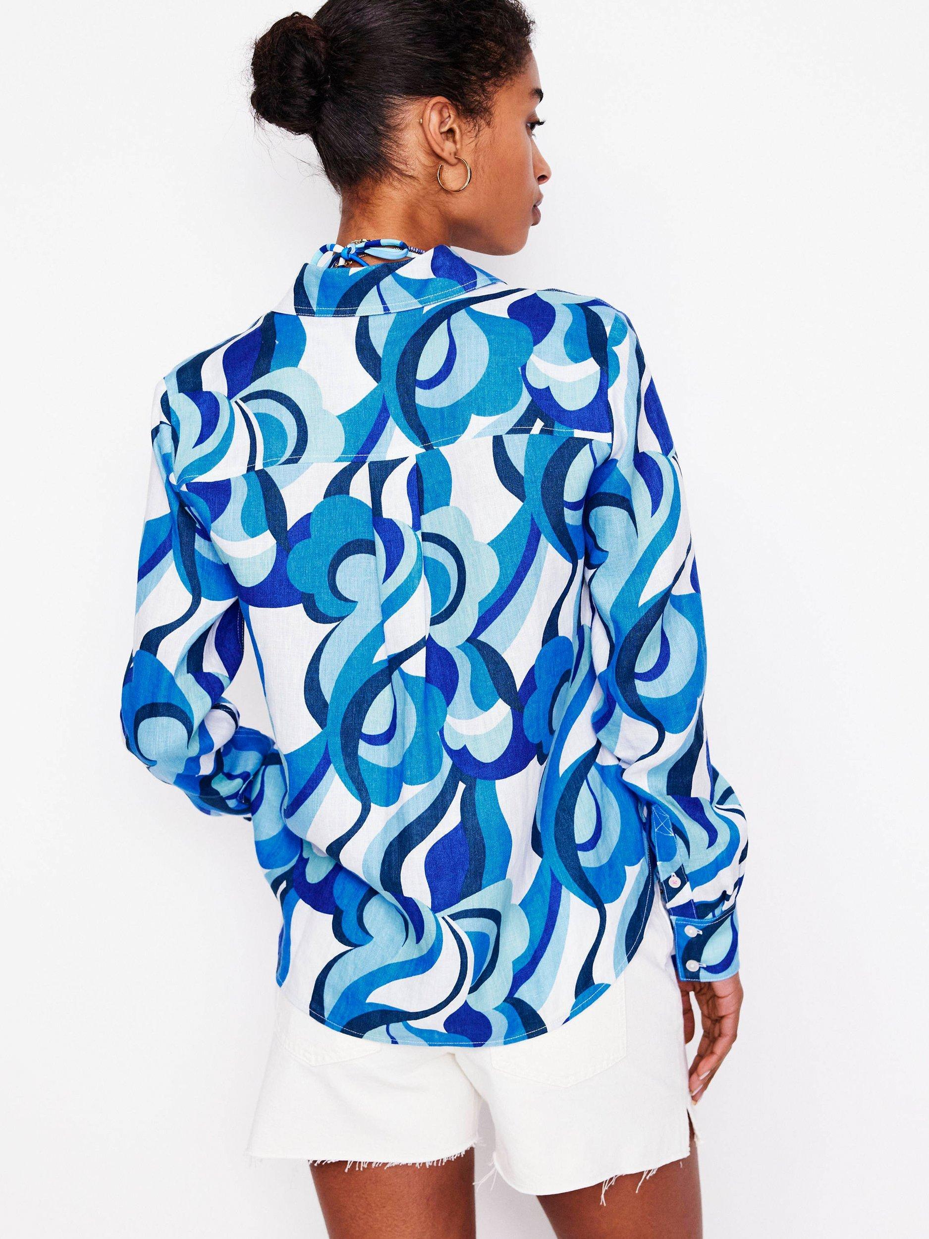 Product image 3 of 5, which shows Boden Sienna Abstract Swirl Long Sleeved Linen Shirt, Multi, 10
