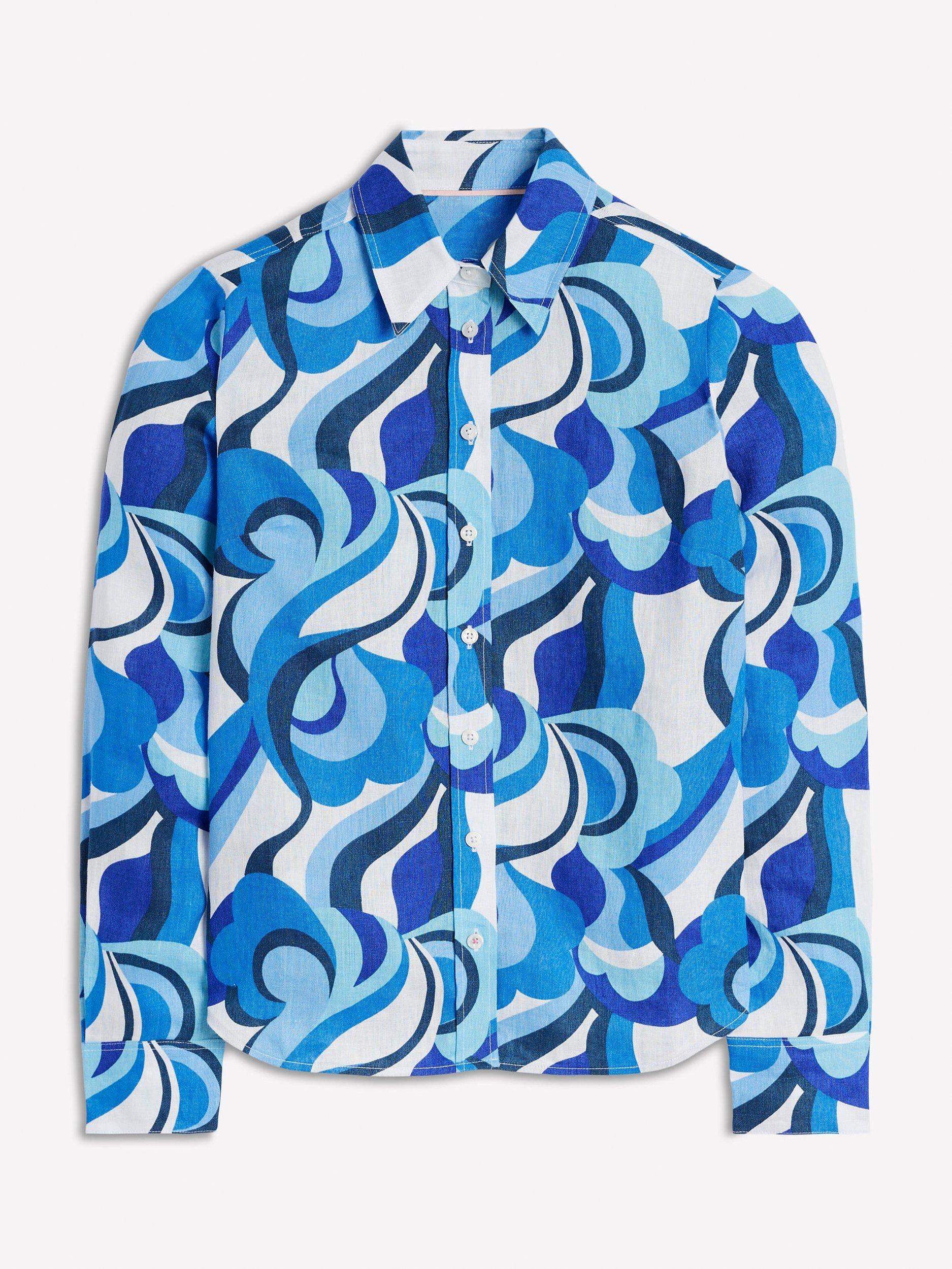 Product image 5 of 5, which shows Boden Sienna Abstract Swirl Long Sleeved Linen Shirt, Multi, 10