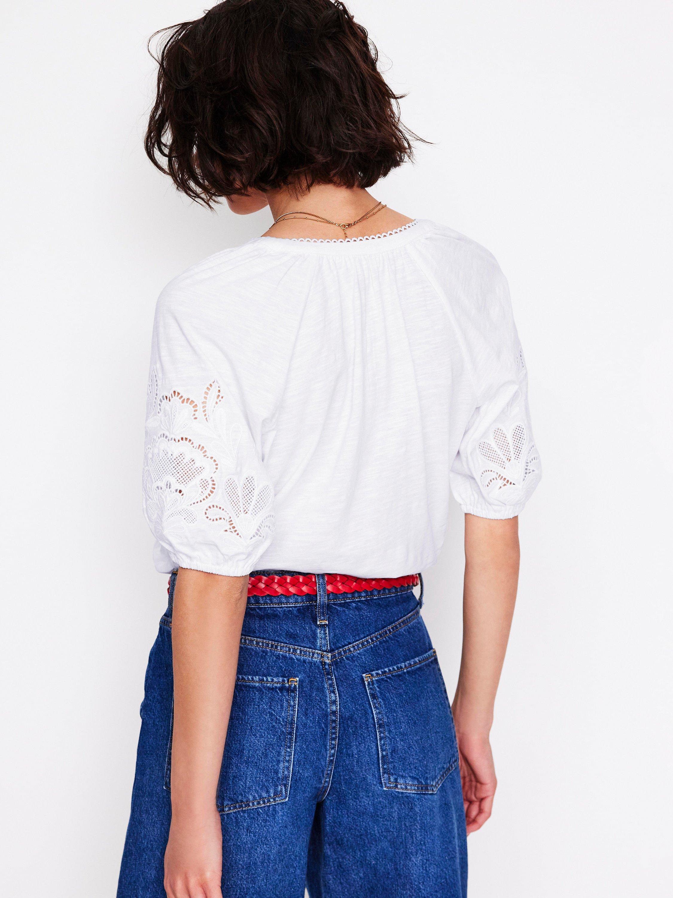 Product image 4 of 5, which shows Boden Cutwork Notch Neck Top, White, 8