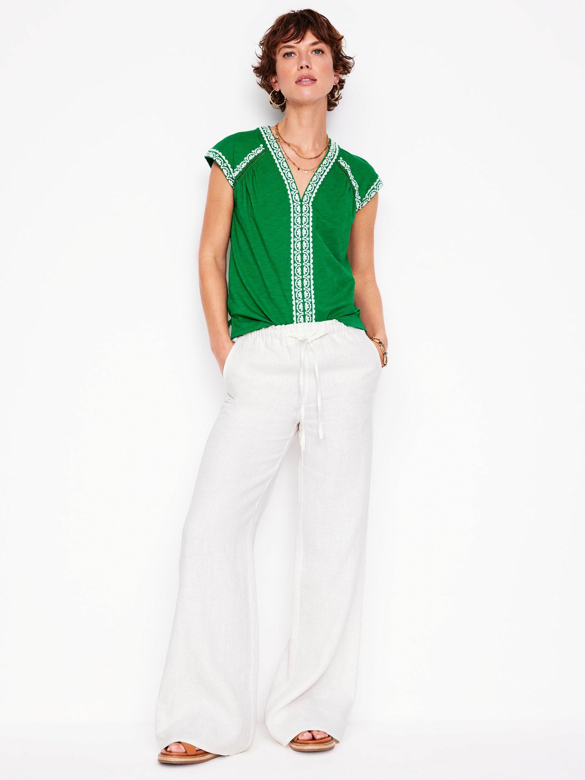 Product image 4 of 5, which shows Boden Hazel Sleeveless Embroidered Cotton Top, Rich Emerald, L