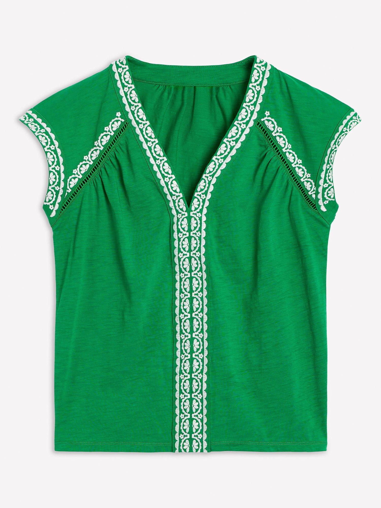 Product image 5 of 5, which shows Boden Hazel Sleeveless Embroidered Cotton Top, Rich Emerald, L